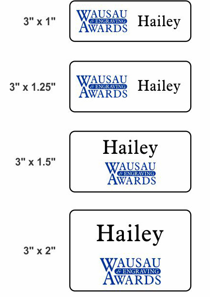 Examples of full color name badge with logo and one line of text